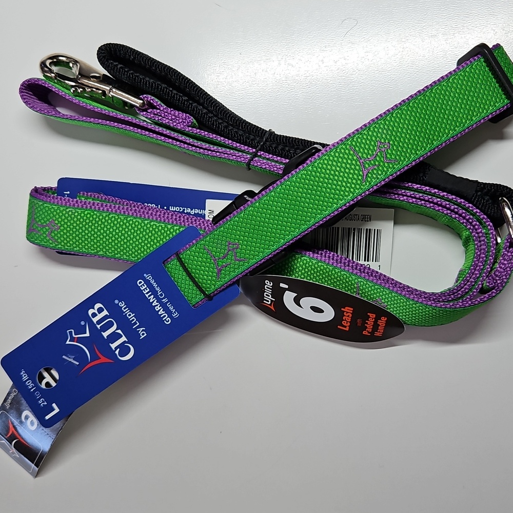Lupine CLUB 12-20" Dog Collar & 6' Lead Leash RETIRED AUGUSTA GREEN 1" large